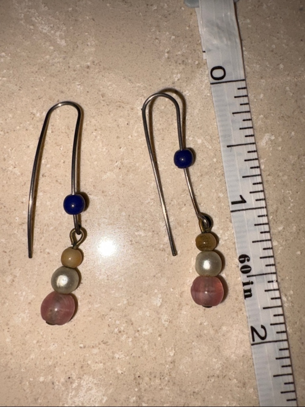 Multi-Bead Dangle Earrings - Blue, Pink, Pearl Tones